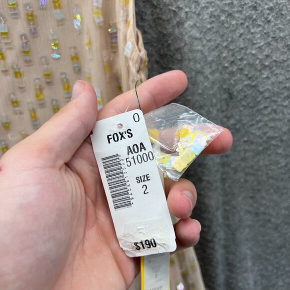 Alice + Olivia Dress Women 2 Nude Yellow Sequin Beaded Sleeveless Shift Cocktail - Picture 10 of 11